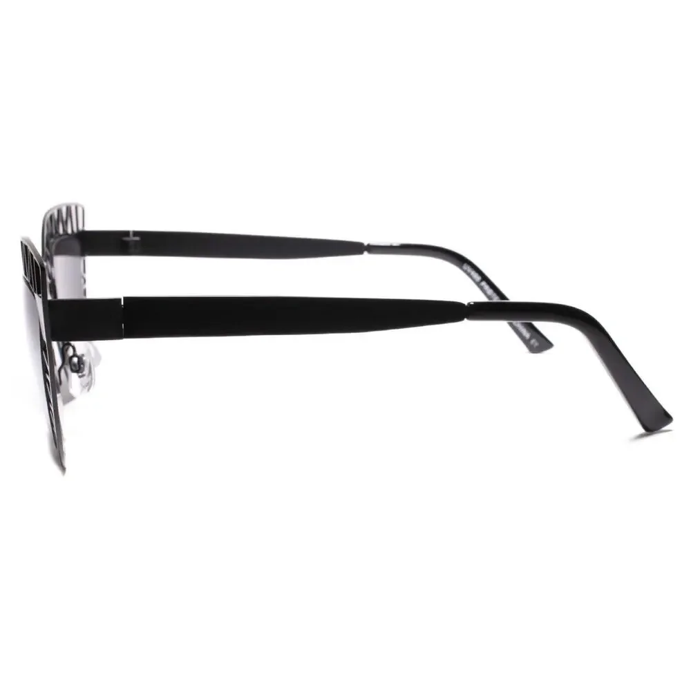 Black Metal Cat Eye Sunglasses Pink Gold Mirrored Lens